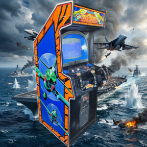 Videogioco arcade Two Tigers della Midway del 1984, classico sparatutto navale da sala giochi.